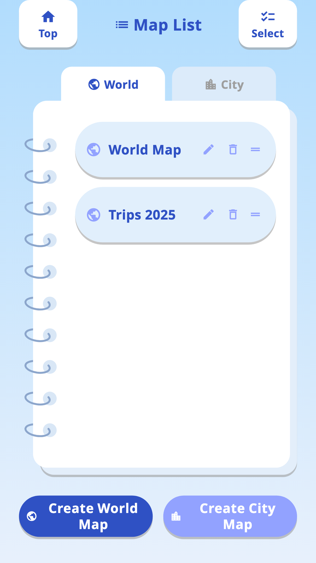 A list of separate travel maps in ExpMap