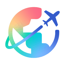 ExpMapのアプリアイコン。色分けされた地球儀を横切る飛行機